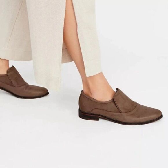 Free People Casey Brady Slip On Tan Leather Loafers Ankle Booties 37 - Picture 1 of 7